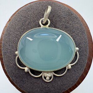 VTG Sterling Silver 925 Chalcedony Bezel Set Statement Pendant Size 1" Length